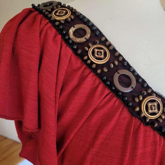 Beaded Embellished V-Neck Short Sleeve Blouse By Wrapper. Size Med - Picture 7 of 9